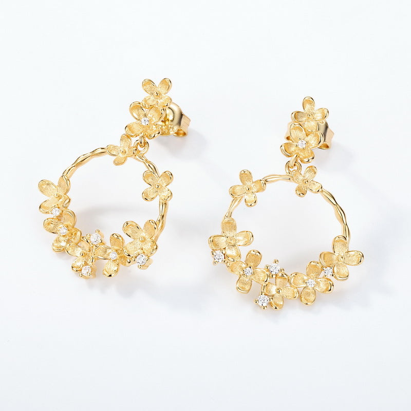 S925 Sterling Silver Gold-Plated Osmanthus Zircon Earrings