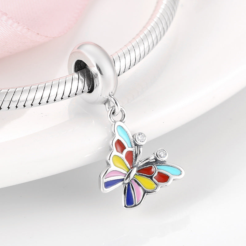 S925 Sterling Silver Colorful Butterfly Zircon Pendant