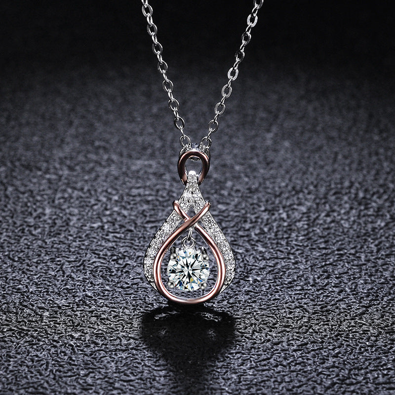 S925 Sterling Silver Moissanite Beating Heart Water Drop Pendant Necklace