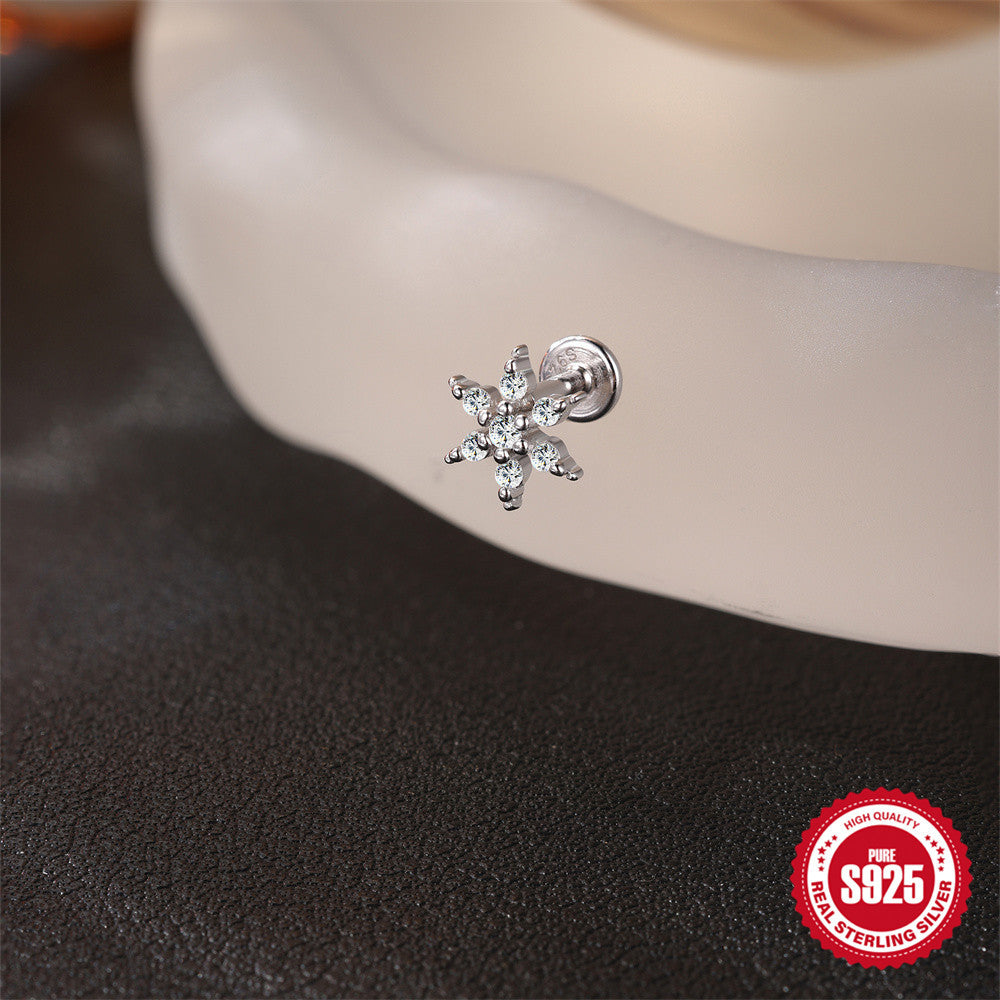 S925 Sterling Silver Hexagram Moissanite Threaded Cartilage Stud Earring(Single unit)