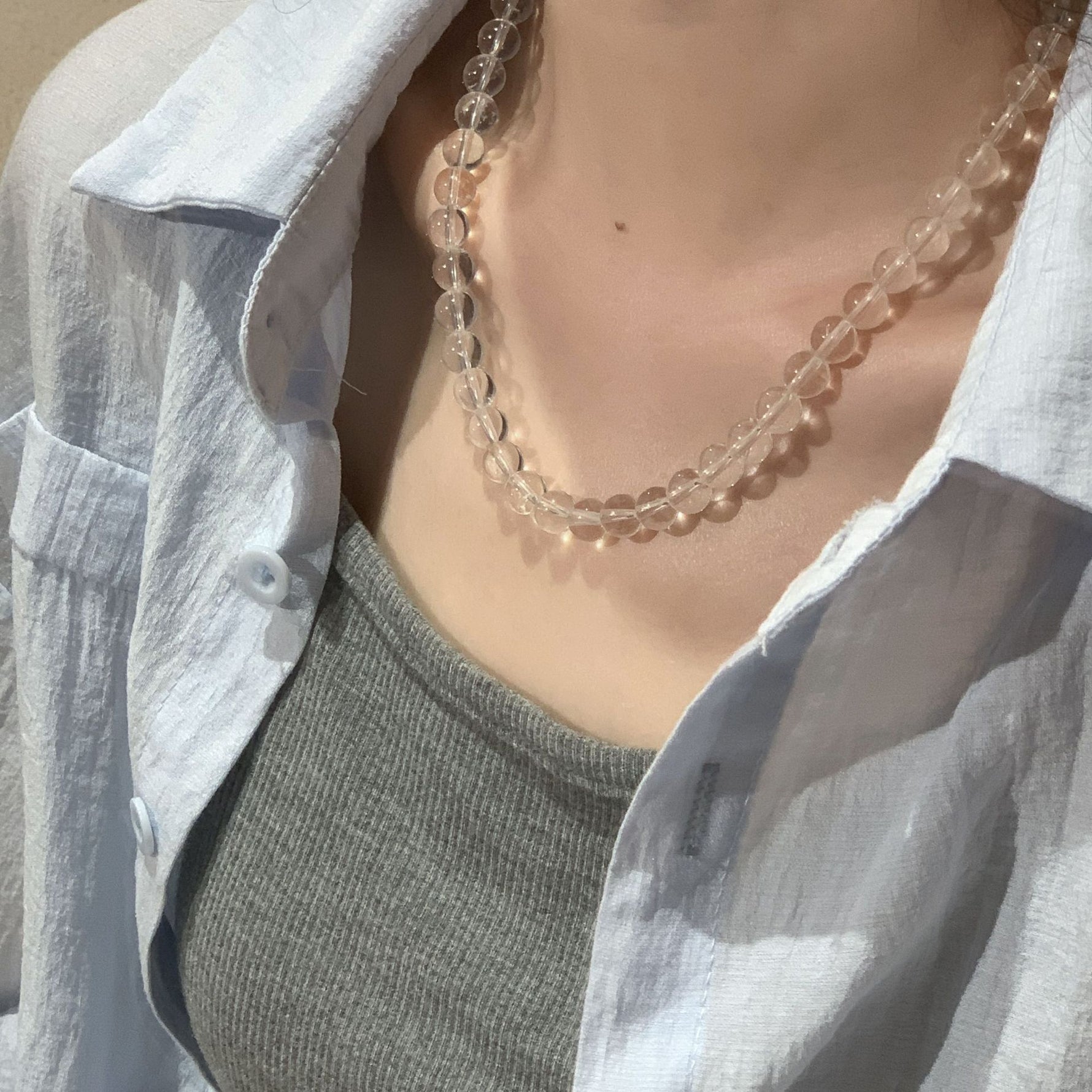 S925 sterling silver natural white crystal necklace