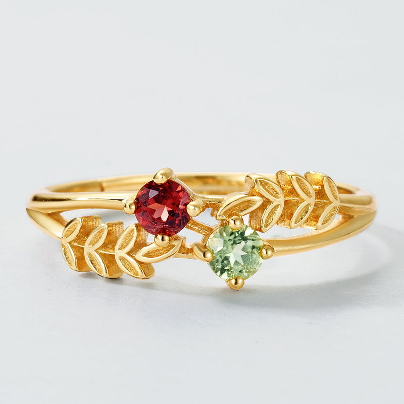 S925 Sterling Silver Gold-Plated Garnet Gemstone Ring