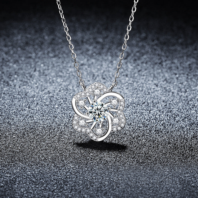 S925 Sterling Silver Moissanite Lace Cutout Full Inlaid Flower-Shaped Pendant Necklace