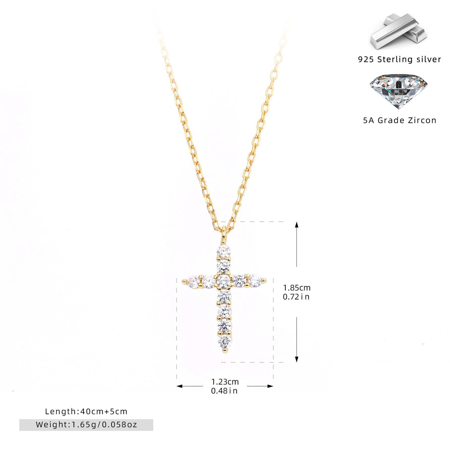 S925 Sterling Silver Faith Pendant with Zircon Cross Necklace