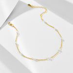 S925 Sterling Silver Plated 14K Gold Pearl Beaded Anklet