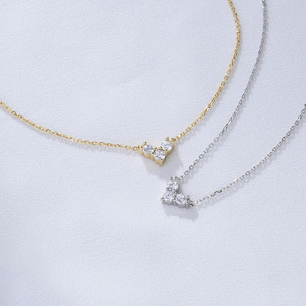 S925 Sterling Silver Zircon Diamond-Embedded Loving Heart Necklace