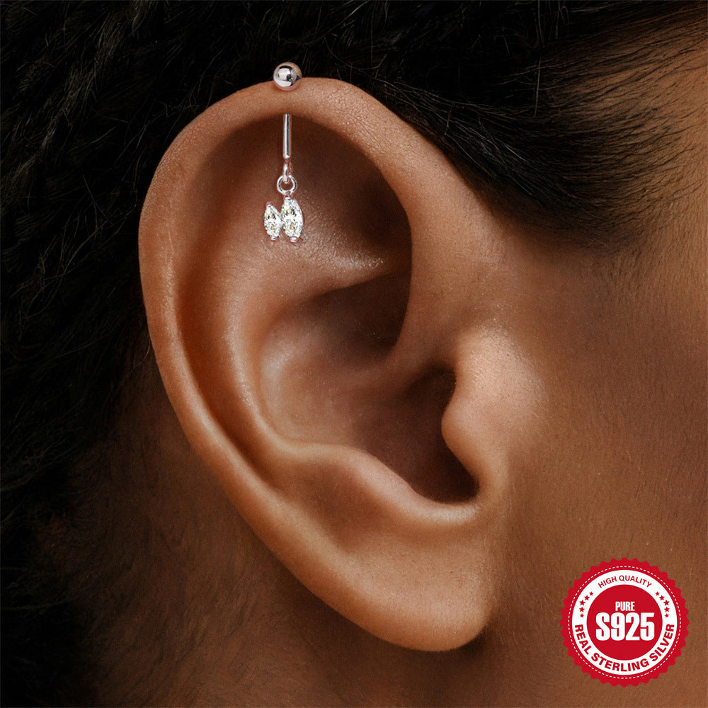 S925 Sterling Silver Bow Moissanite Flat-Back Threaded Cartilage Stud(Single unit)
