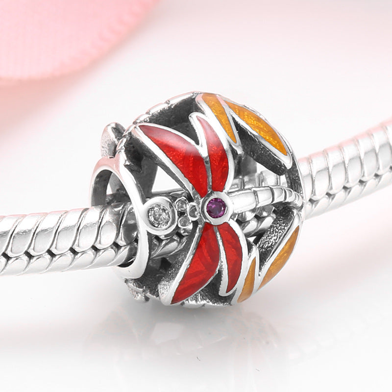 S925 Sterling Silver Dragonfly Zircon Inlaid Bead Pendant