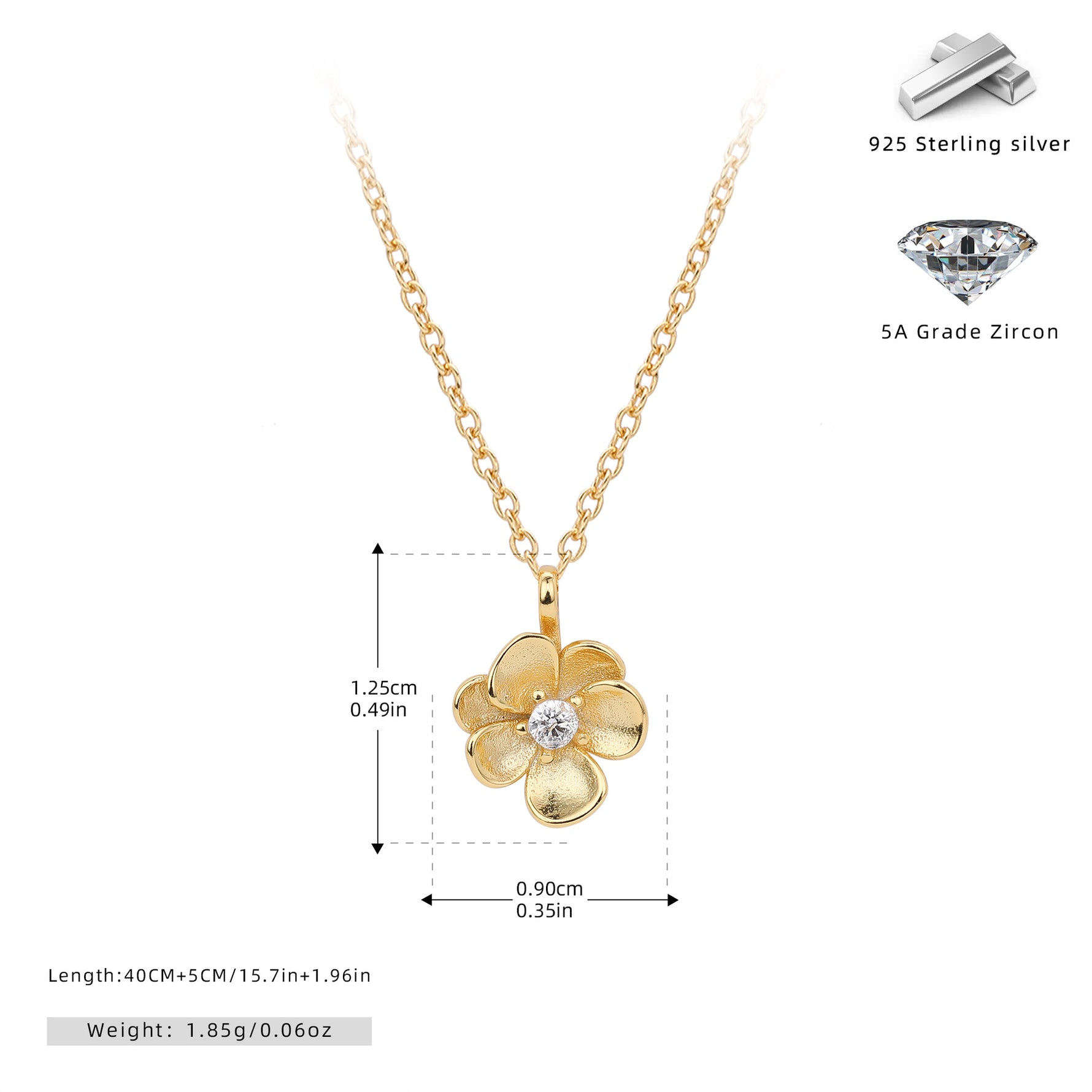 S925 Sterling Silver Flower Necklace