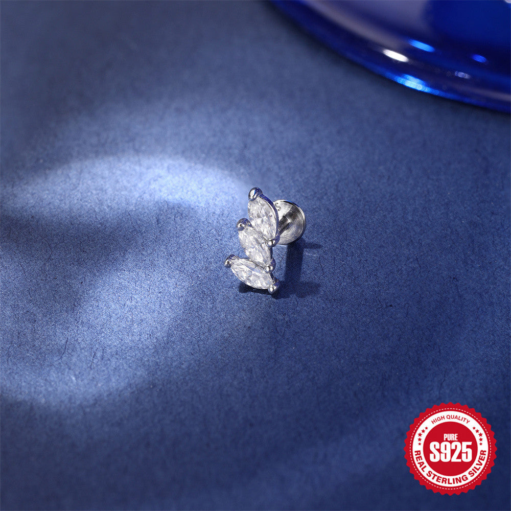 S925 Sterling Silver Spiral Cartilage Stud with Butterfly and Moissanite(Single unit)