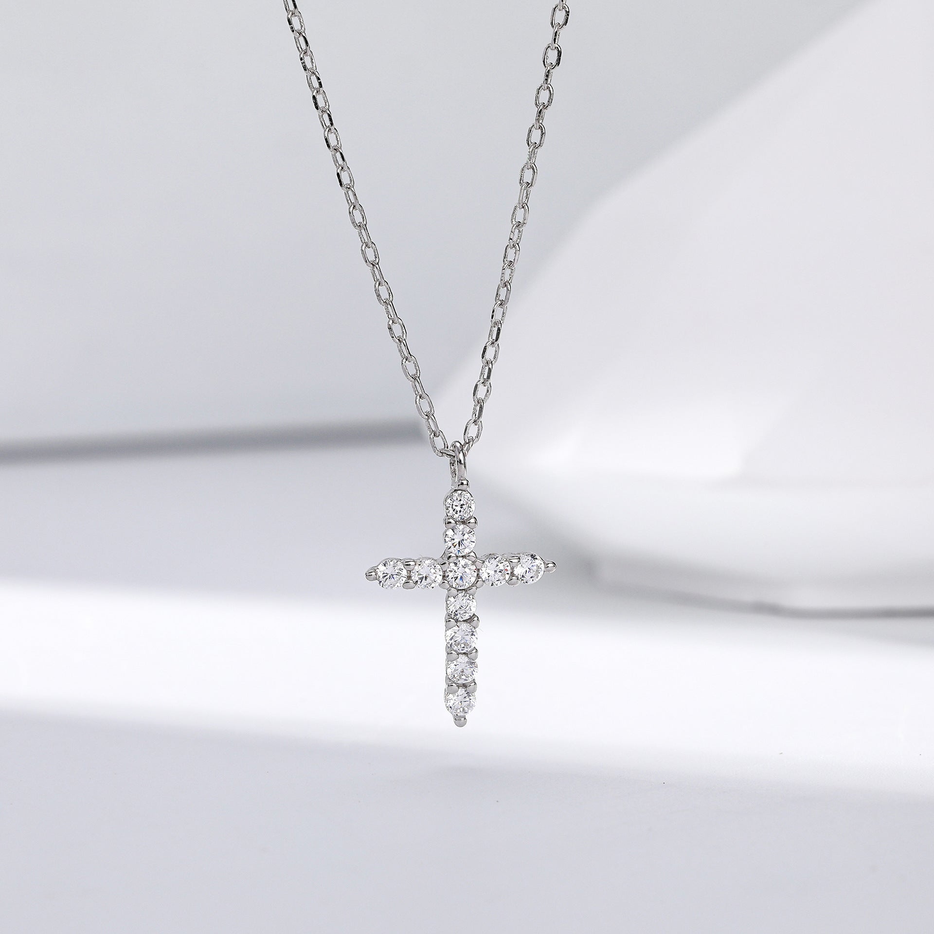 S925 Sterling Silver Faith Pendant with Zircon Cross Necklace