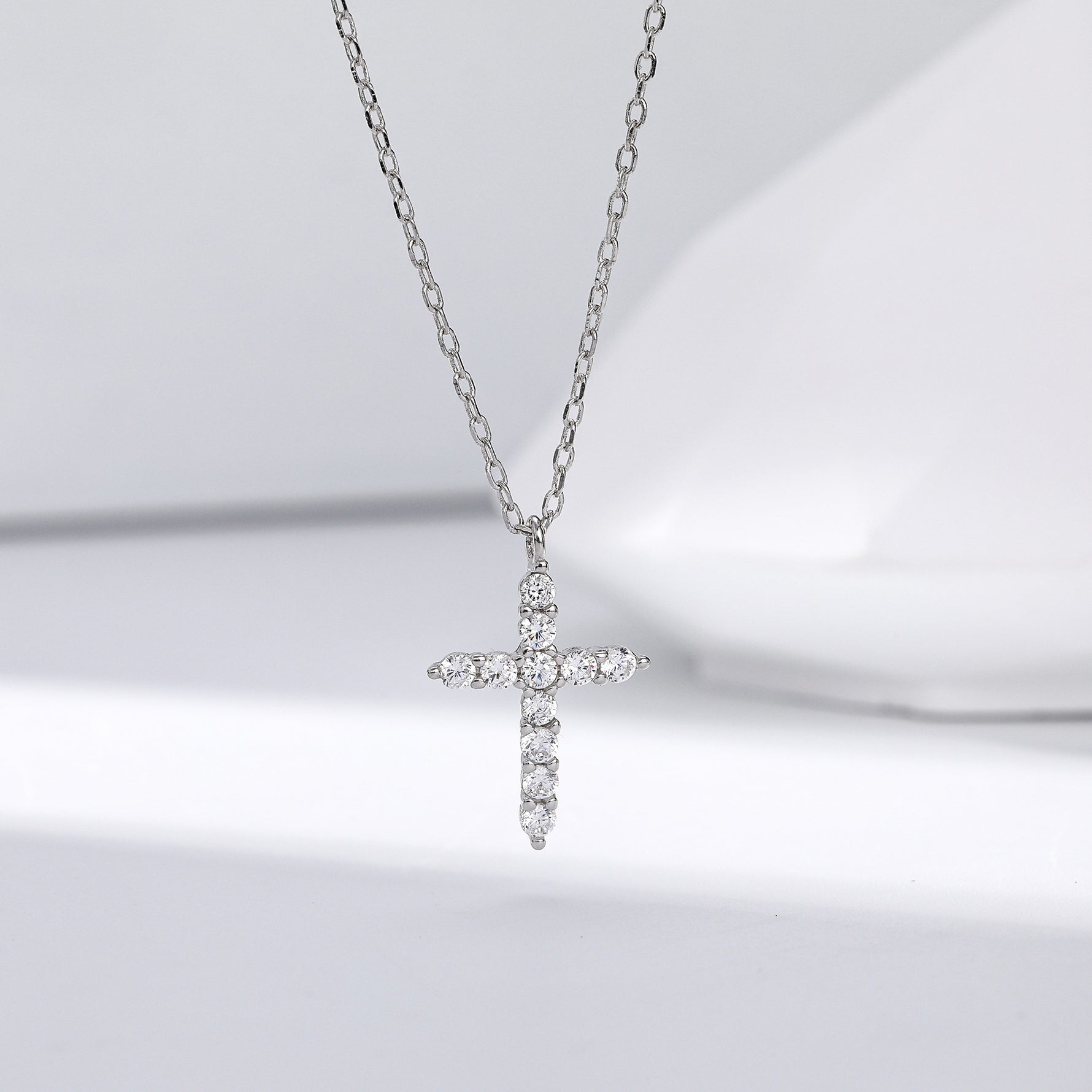 S925 Sterling Silver Faith Pendant with Zircon Cross Necklace