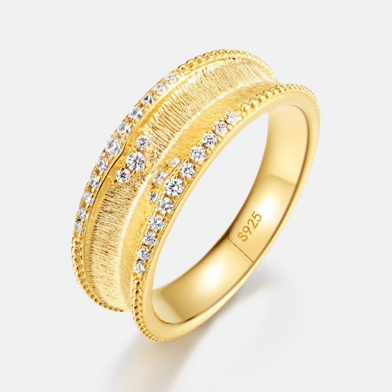 S925 Sterling Silver Gold-Plated Bohemian Vintage Style Zircon Ring