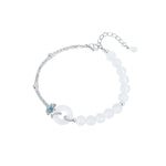 S925 Silver White Chalcedony Bracelet, Icy‑Crushed Ginkgo Leaf Safety Buckle