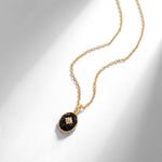 S925 Sterling Silver Gold-Plated Flowers Black Agate Pendant Necklace