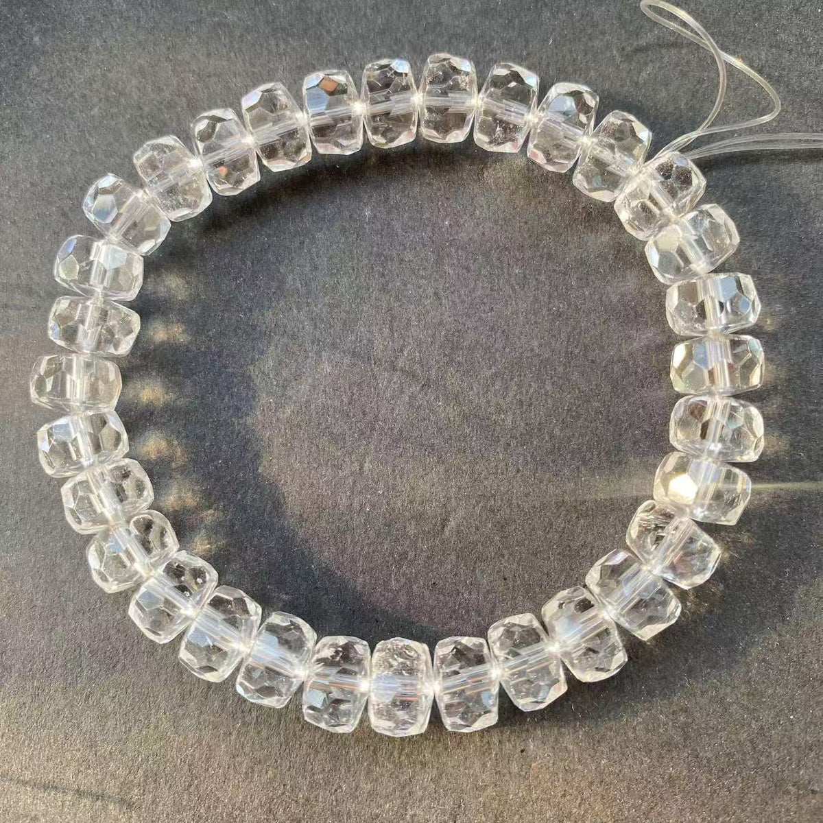 Natural faceted white crystal wheel-shaped bead bracelet