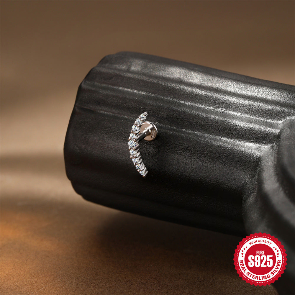 S925 Sterling Silver Bow Moissanite Flat-Back Threaded Cartilage Stud(Single unit)