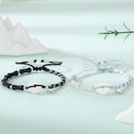 S925 Sterling Silver Braided Couple Bracelet, White Chalcedony Safety Buckle with Obsidian Bamboo‑Joint