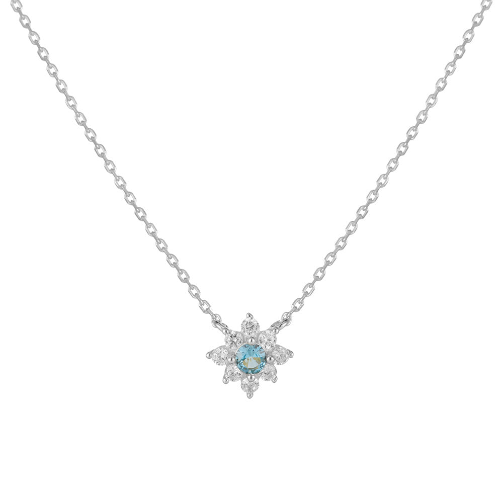 S925 Sterling Silver Micro Inlaid Zircon Flower Diamond Pendant Necklace