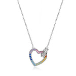 S925 Sterling Silver Full Rainbow Zircon Inlaid Heart-Shaped Necklace