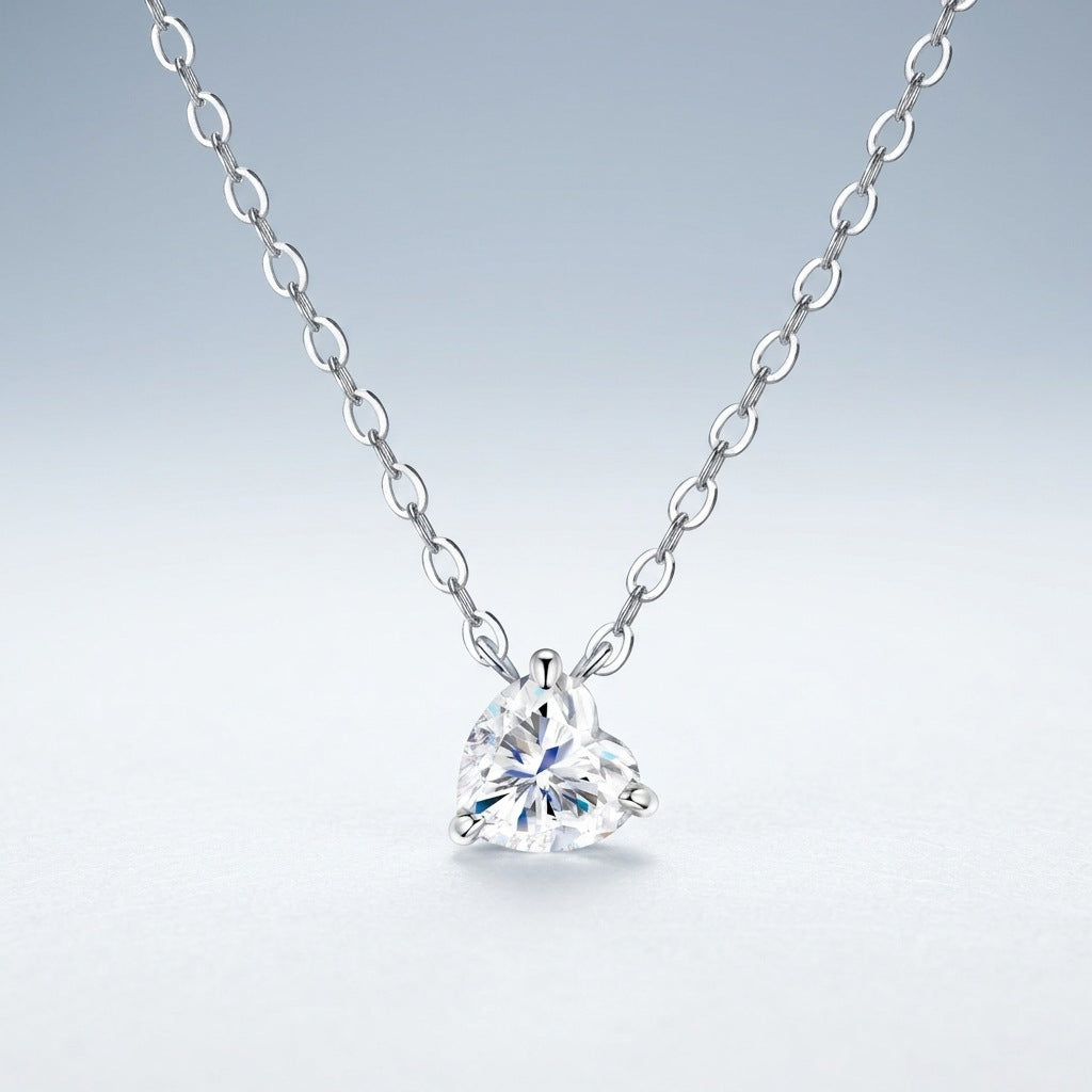 S925 Silver Heart-Shaped Moissanite Pendant Necklace