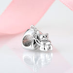 S925 Sterling Silver Loving Heart Couple Bear Pendant