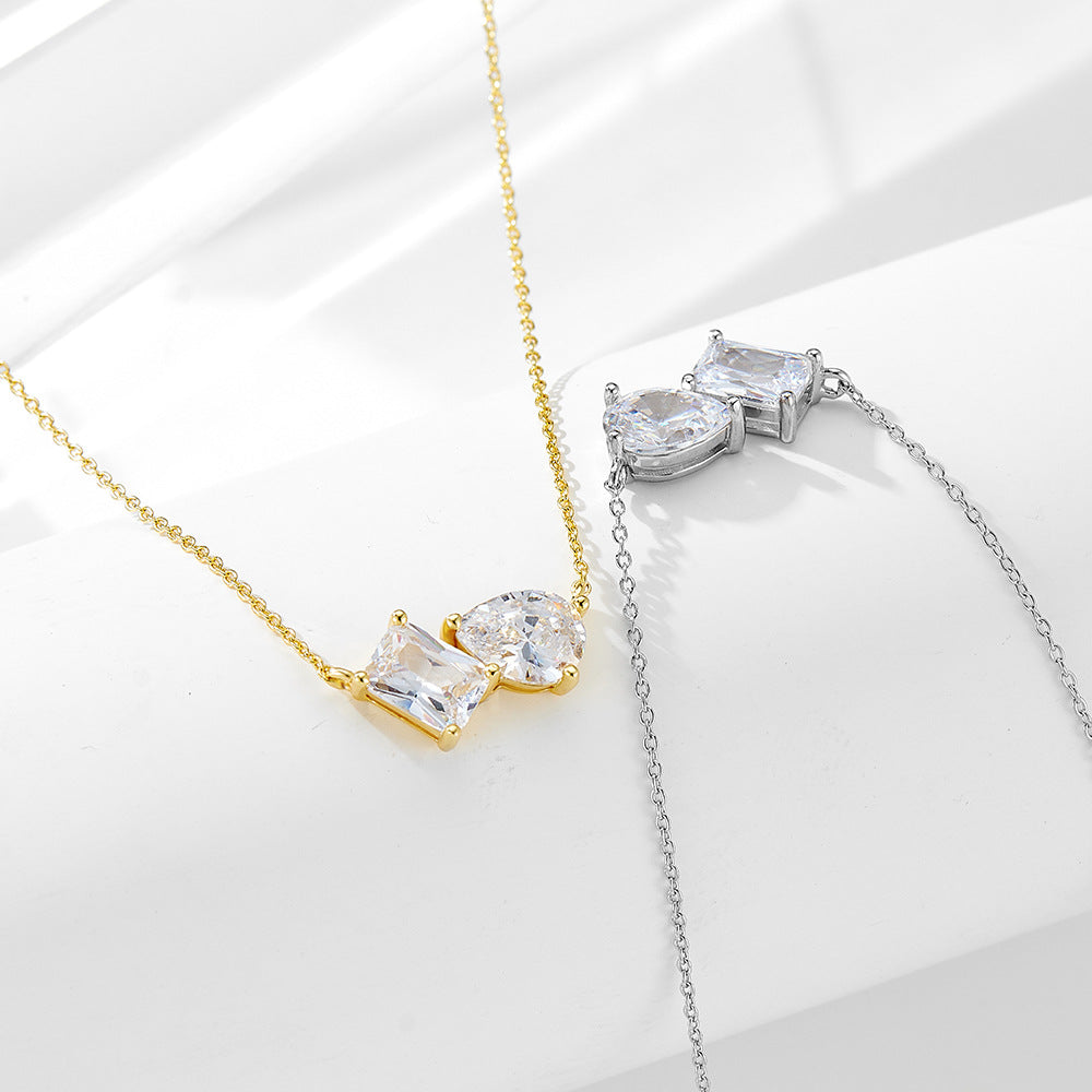 S925 Sterling Silver Pear-Shaped Square Zircon Pendant Necklace