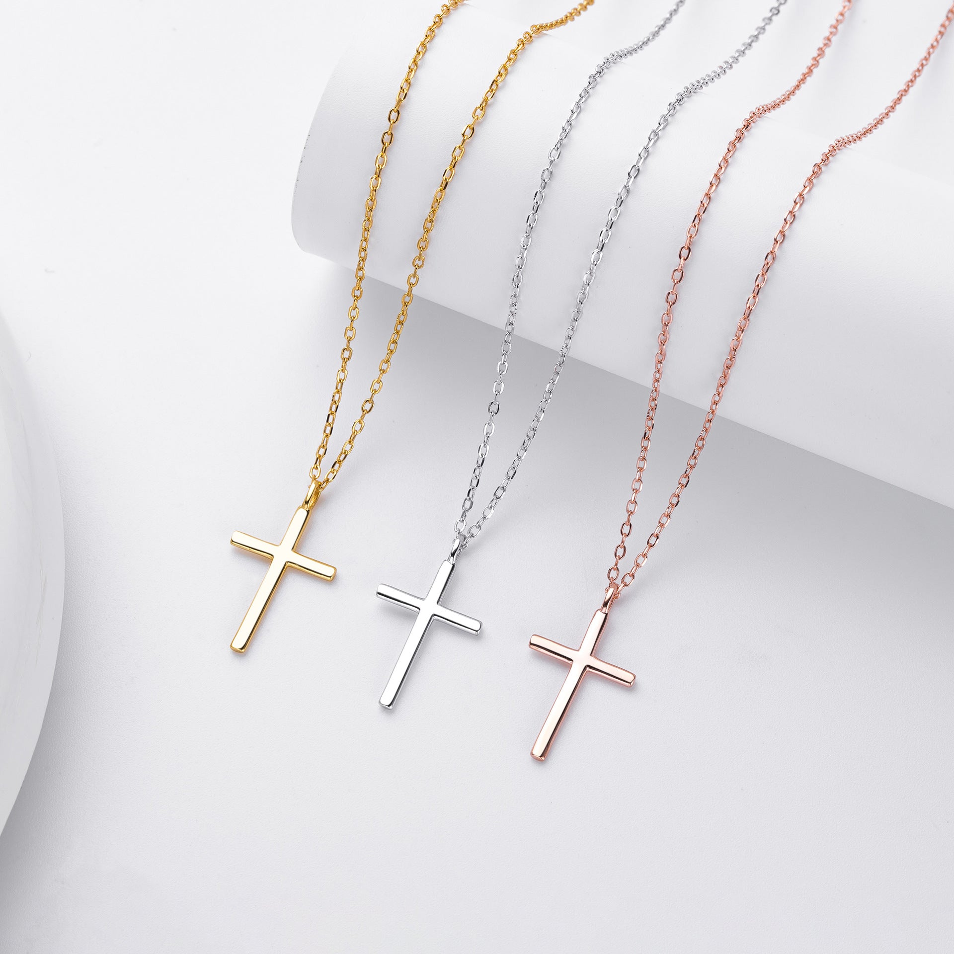S925 Sterling Silver Simple Polished Cross Necklace