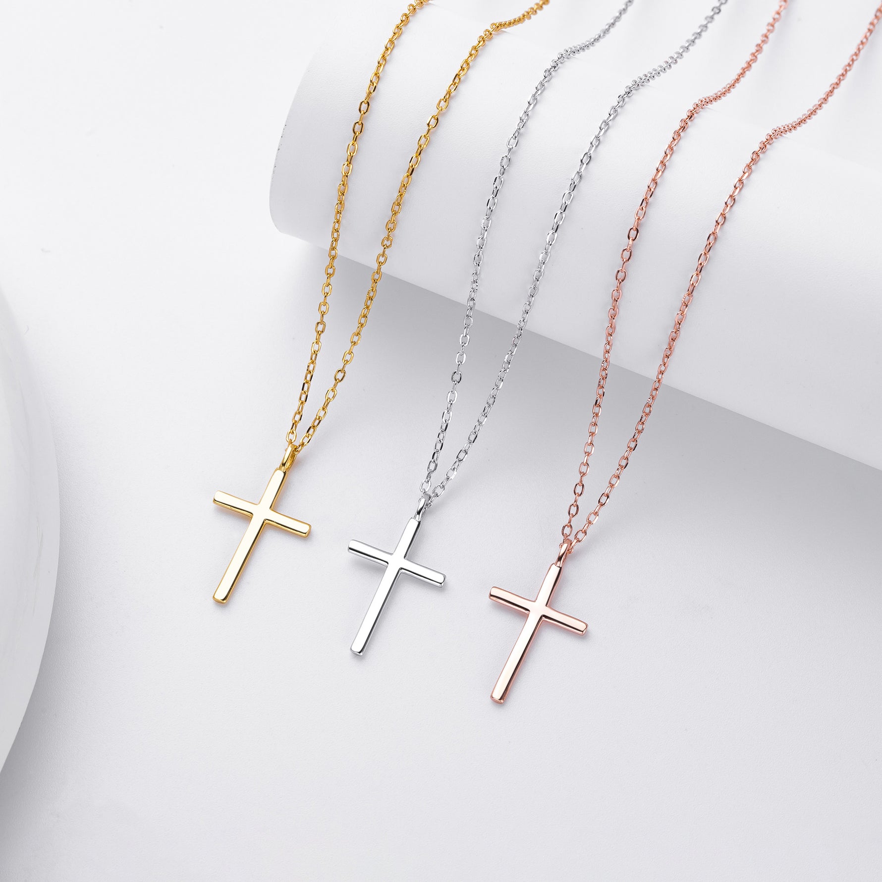 S925 Sterling Silver Simple Polished Cross Necklace