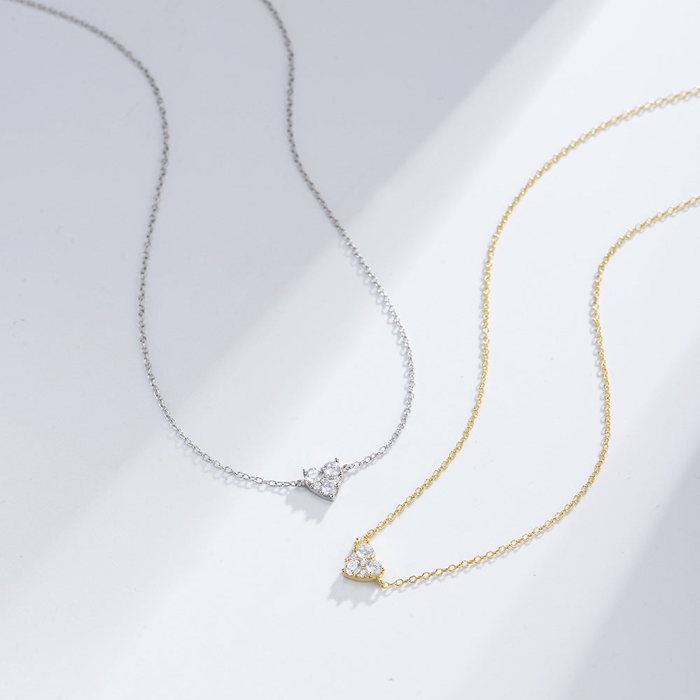S925 Sterling Silver Small Zircon Diamond Loving Heart-Shaped Necklace