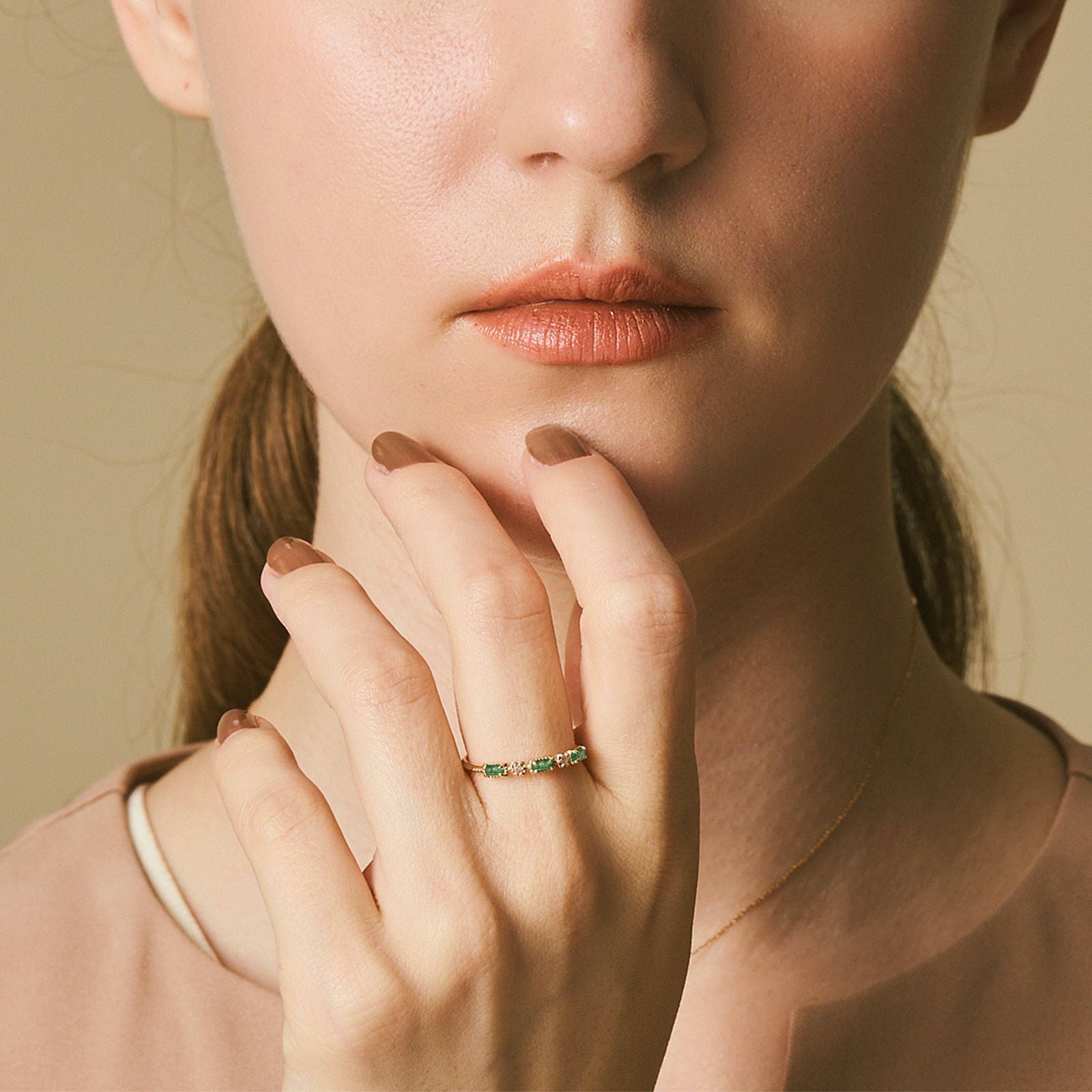 S925 Sterling Silver Gold-Plated Moss Agate Ring