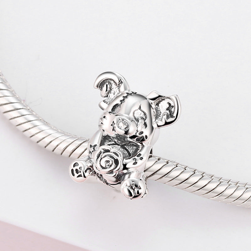 S925 Sterling Silver Dark Style Bear Beaded Pendant