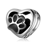 S925 Sterling Silver Heart Paw Print Bead Pendant