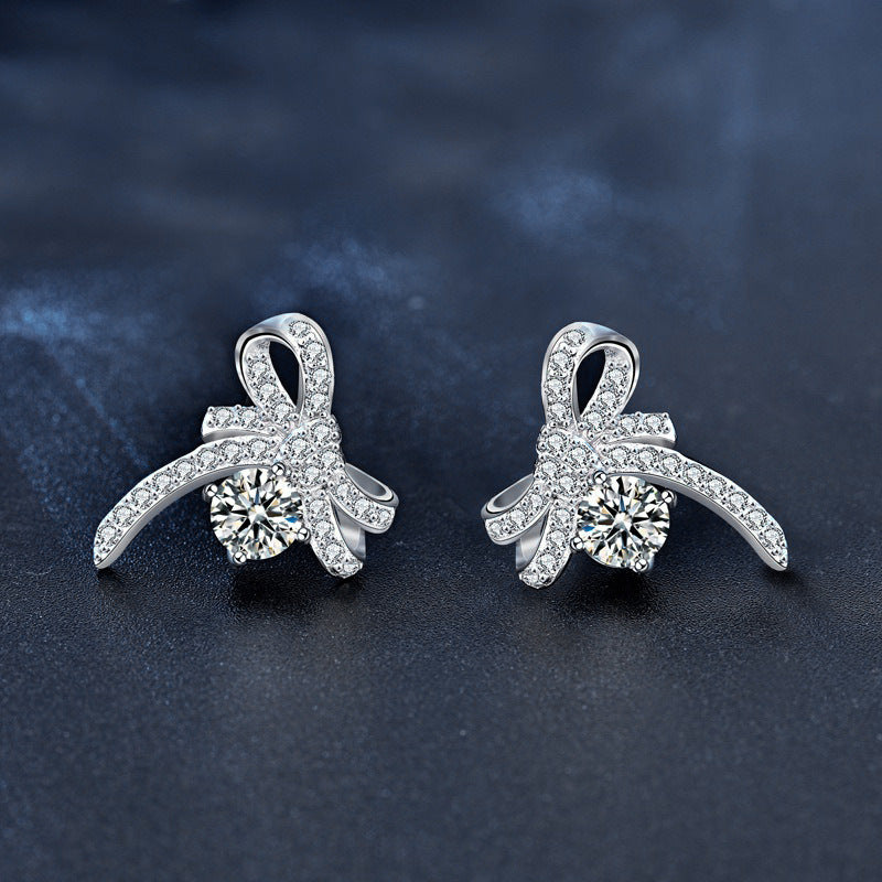 Exquisite 925 sterling silver moissanite bow earrings