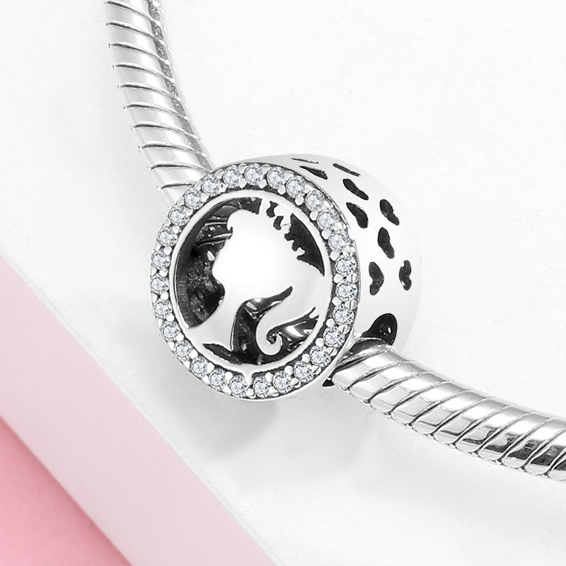 S925 Sterling Silver Round Zircon Trim Young Girl Bead Pendant