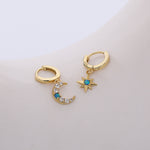 S925 Sterling Silver Star & Moon Opal and Zircon Earrings