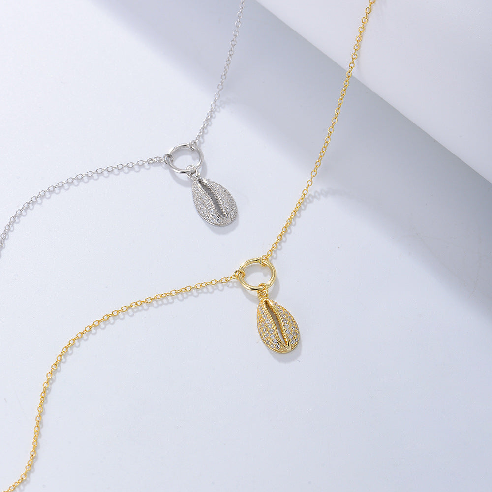S925 Sterling Silver Simple Graceful Geometric Shell-Shaped Zircon Anklet