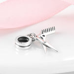 S925 Sterling Silver Scissors Comb Simple Bead Pendant
