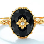 S925 Sterling Silver Gold-Plated Black Onyx Ring