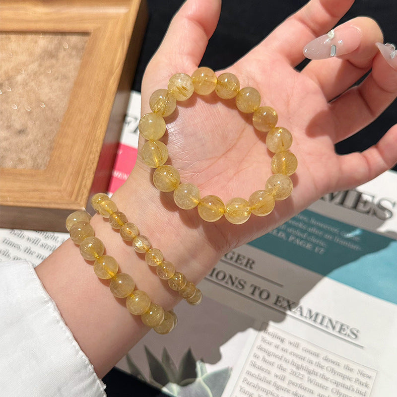 Natural Brazilian Rutilated Quartz Loose Bead Bracelet