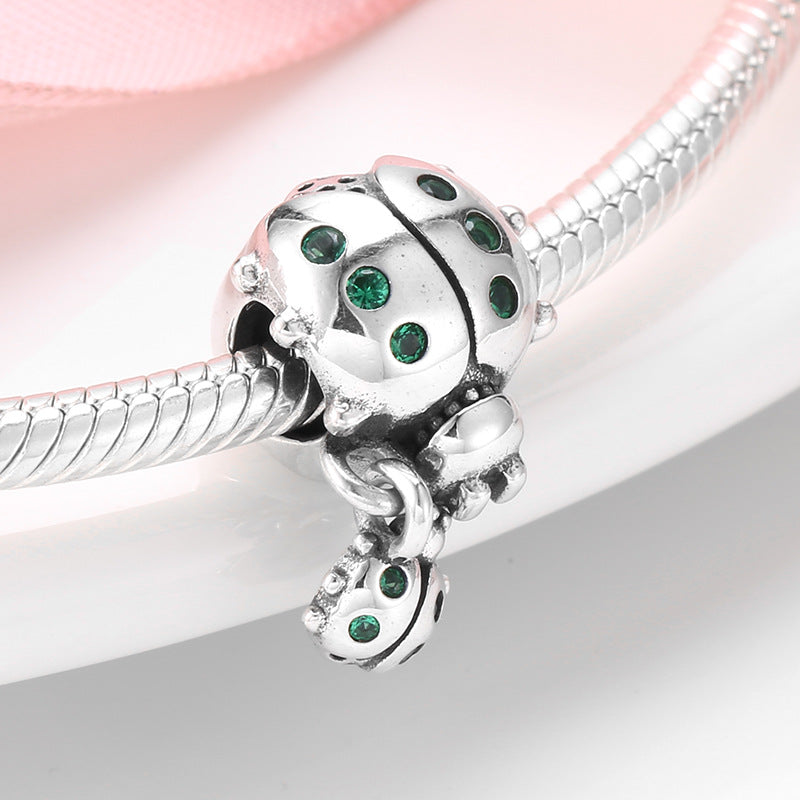S925 Sterling Silver Seven Spot Ladybird Zircon Bead Pendant