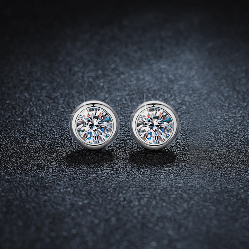S925 Sterling Silver Moissanite Classic Round Stud Earrings