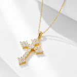 S925 Sterling Silver Cross Full Zircon Inlaid Pendant Necklace