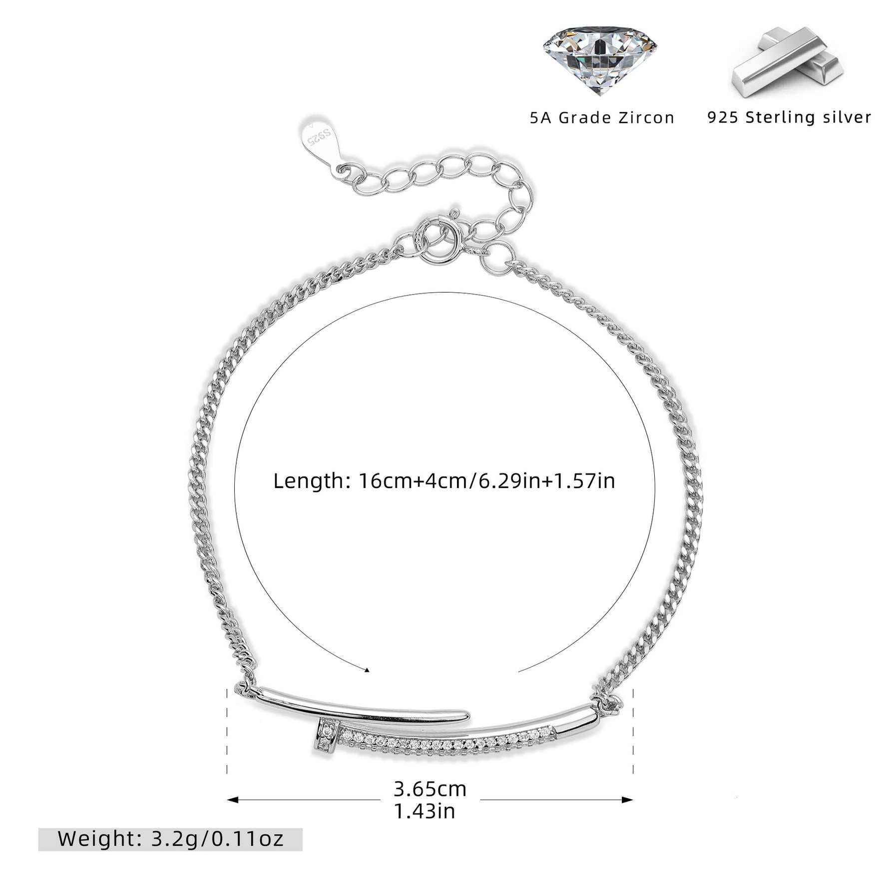 S925 Sterling Silver Studded Bracelet with Zirconia