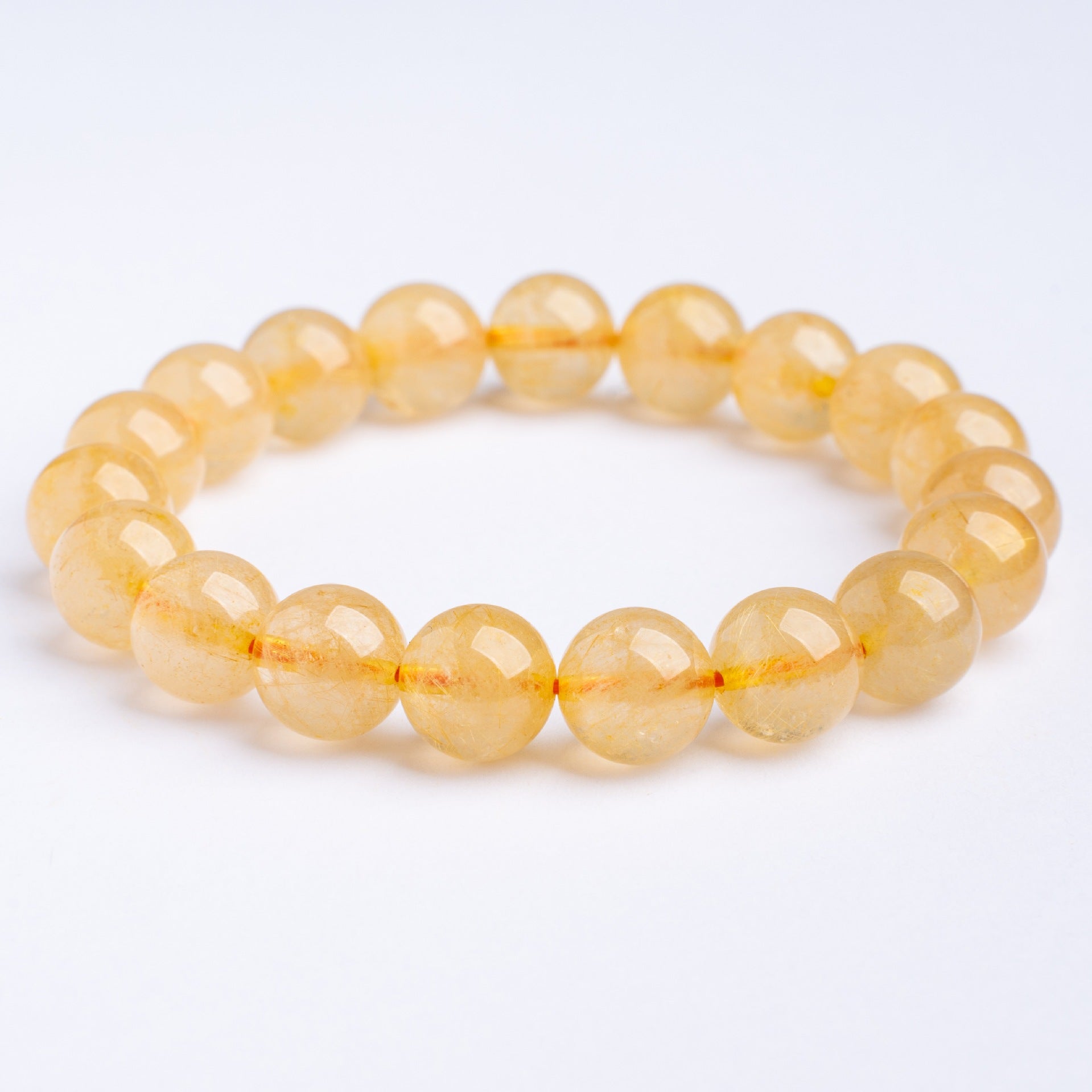 Natural Golden Rutilated Quartz Round Bead Bracelet
