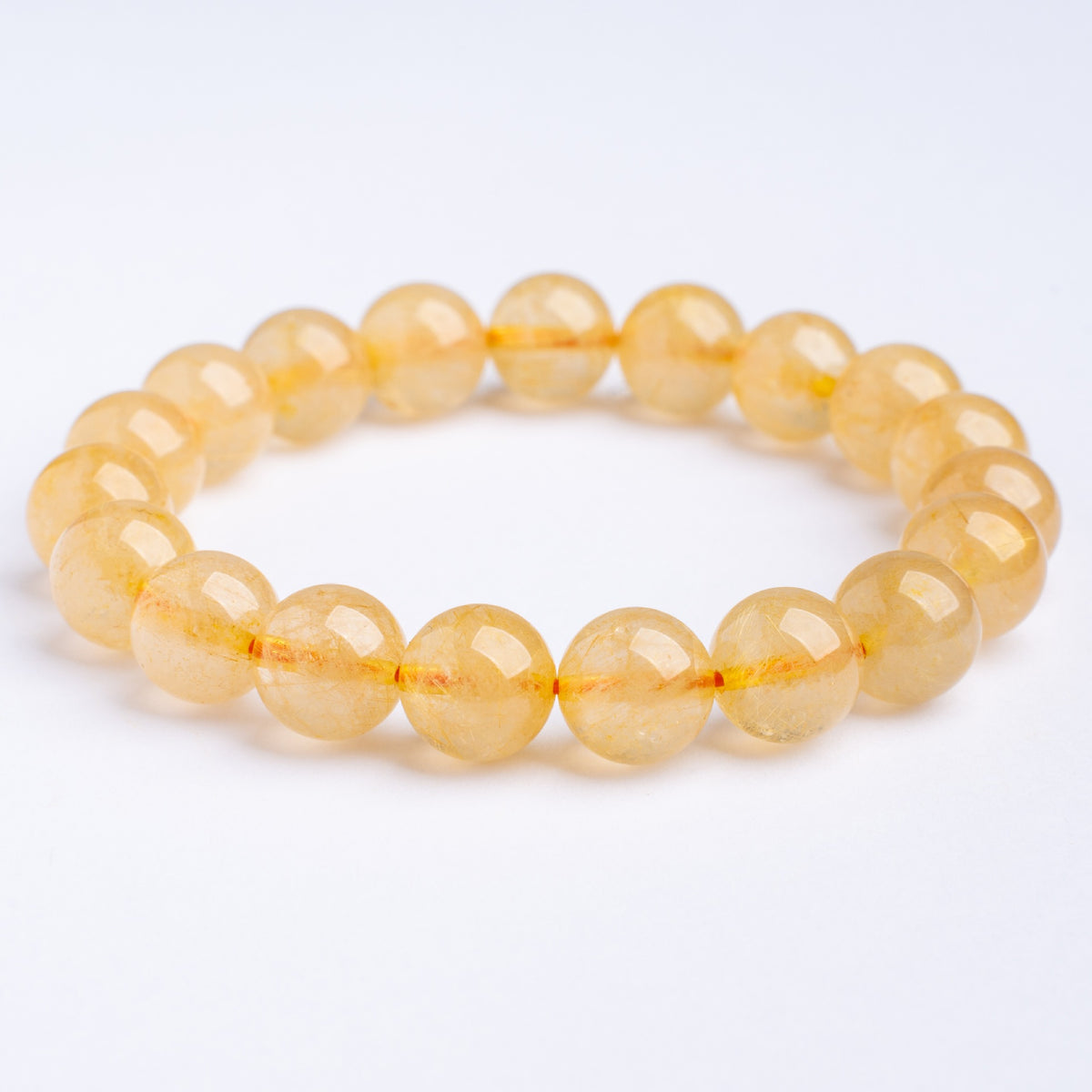 Natural Golden Rutilated Quartz Round Bead Bracelet
