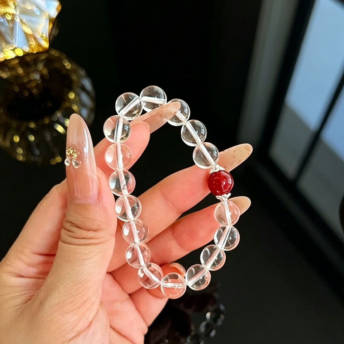 Natural white crystal and red agate bracelet