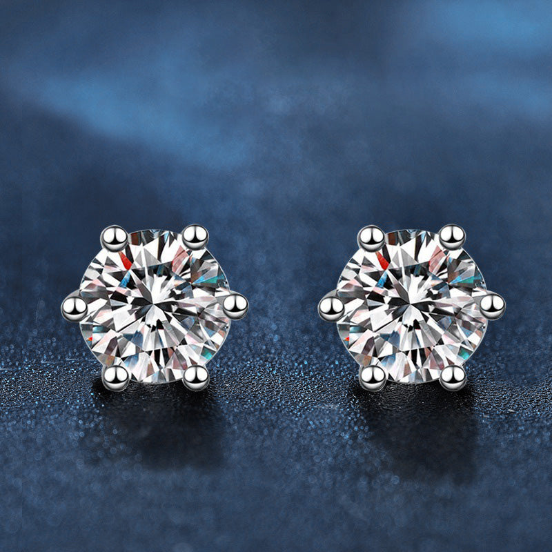 Classic Six-Prong Moissanite Stud Earrings — 925 Sterling Silver