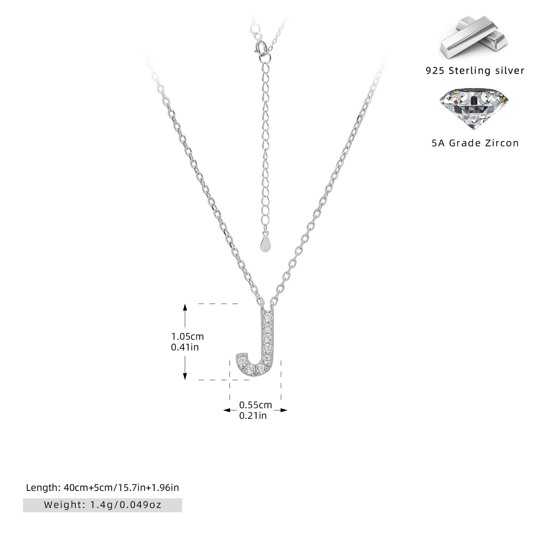 S925 Sterling Silver Simple Zircon Necklace with English Letters