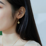 S925 Sterling Silver Gold-Plated Opal-Inlaid Long Stud Earrings